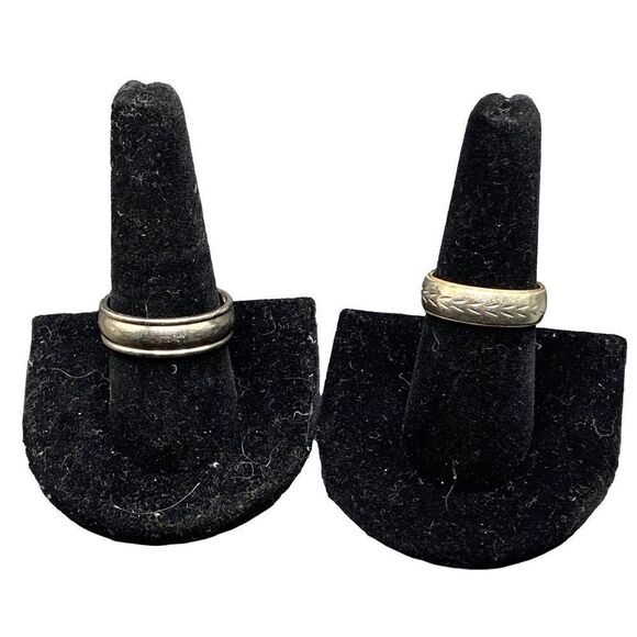 Set of two mens rings one sterling silver 925with wheat pattern one titanium mar